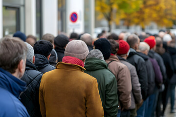 Large Queue of People Waiting in Line | Crowded Scene of Patience and Anticipation