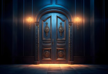 blue door in the dark