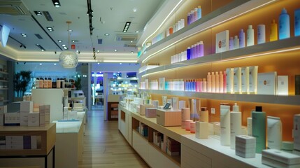 Modern Retail Store Displaying Skincare Products Under Energy Efficient LED Lighting for an Inviting Atmosphere