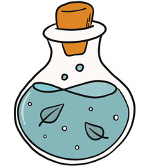 Hand drawn PNG doodle of bottle with magic potion for stickers, prints, cards, posters, planners, socila media, etc. 