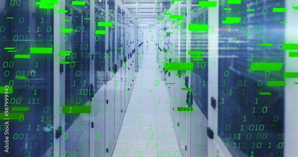 Poster animation of binary coding digital data processing over computer servers