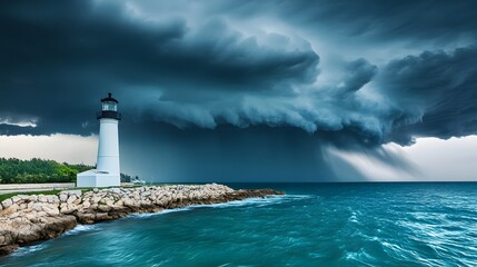 lighthouse on the shore of the sea