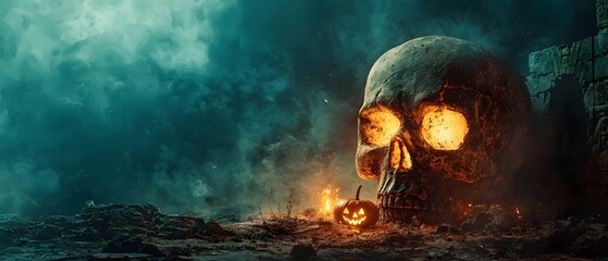 Pharaoh s ancient curse unleashed on a haunting Halloween night casting an ominous supernatural mist over the modern world in a digital art composite