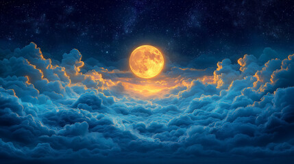 Whimsical depiction of a moonlit night with a fantastical creature playing in the clouds magical and detailed using soft colors and dreamy elements