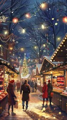 Obraz premium The Christmas fair is alive with market stalls offering handcrafted gifts and delicious treats, creating a cozy and inviting atmosphere perfect for holiday celebrations