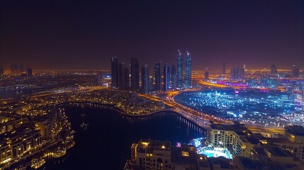 Obraz premium Dubai Panoramic View From Top at night.generative ai