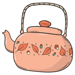 Hand drawn PNG doodle of cute teapot, kettle for stickers, prints, cards, posters, planners, socila media, etc. 