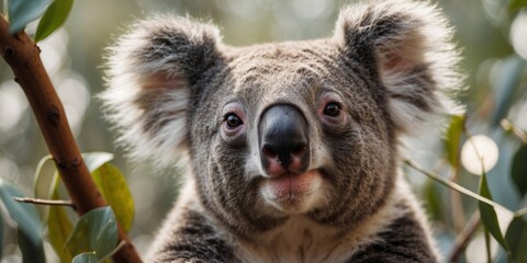 Fototapeta premium Cuddly koala enjoying eucalyptus habitat.