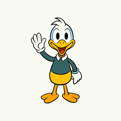 A hand drawing of a beautiful duck waving a hand on an isolated
