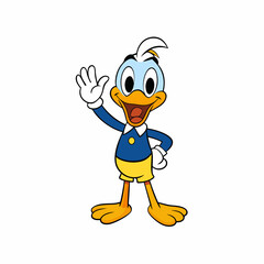 A hand drawing of a beautiful duck waving a hand on an isolated