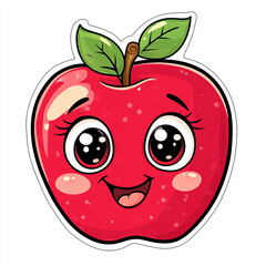 Obraz premium Cartoon apple with eyes and mouth, cute expression, red color, white background