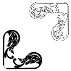 Vector floral corners, black on white. Set.	
