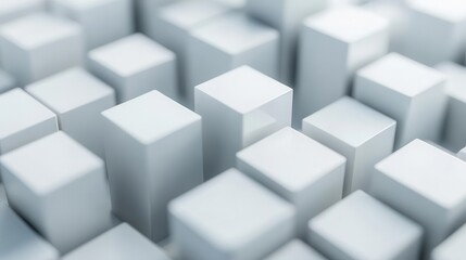 abstract tech concept shifting white cubes forming complex 3d structure subtle shadows clean minimalist aesthetic futuristic architectural feel