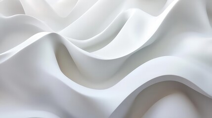 abstract white sculptural waves creating fluid organic forms minimalist 3d render with smooth curves and subtle shadows on light background