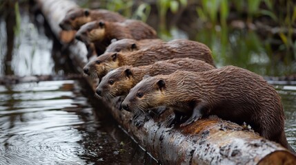 Beavers moving logs to build a dam, representing the transport industry in the wild
