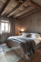 Fototapeta premium Modern Cozy Bedroom with Underfloor Heating, Warm Decor, and Comfortable Atmosphere