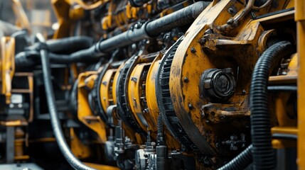 Obraz premium Close-up of a Yellow and Black Engine with Exposed Gears