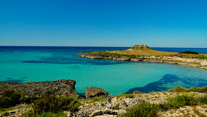 Torre Castiglione, panorama dell'omonima baia dalle acque cristalline, Salento,Lecce,Puglia,Italia