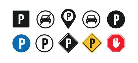 road sign icons, parking lot icons of various types. suitable for poster use and web icons	