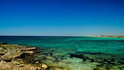 Torre Castiglione, panorama dell'omonima baia dalle acque cristalline, Salento,Lecce,Puglia,Italia