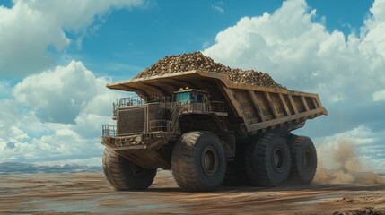 A Large Haul Truck Driving Through A Desert Landscape