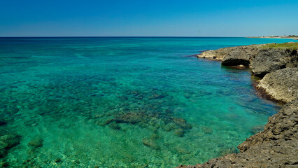 Torre Castiglione, panorama dell'omonima baia dalle acque cristalline, Salento,Lecce,Puglia,Italia