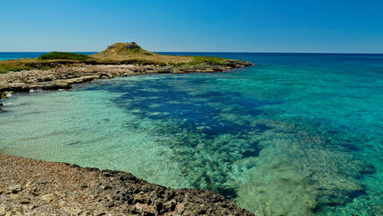 Torre Castiglione, panorama dell'omonima baia dalle acque cristalline, Salento,Lecce,Puglia,Italia