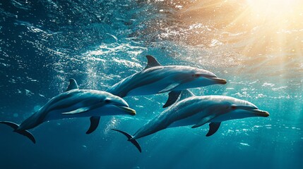 Obraz premium Dolphins communicating underwater, creating a sophisticated transport network across the ocean