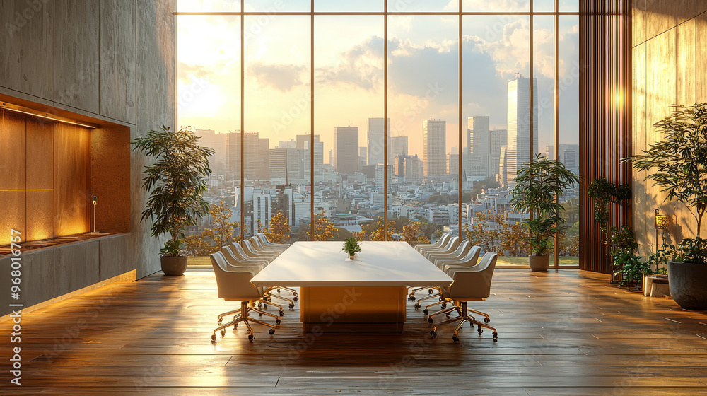 Sticker Modern conference room with a stunning city view.