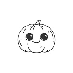 Cute halloween pumpkin isolated on white. Halloween pumpkin head coloring page for kids. Black and white illustration. Vector illustration.