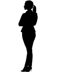 Fototapeta premium Black silhouette of a businesswoman standing confidently against a white background