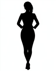 Silhouette of a woman in business attire standing confidently against a white background