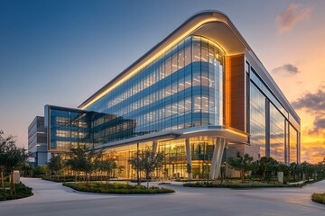 Obraz premium Cutting-Edge State-of-the-Art Hospital Building with Advanced Medical Facilities and Innovative Glass and Steel Architecture
