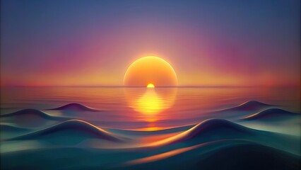 Tranquil sunset over calm ocean waves.