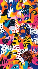 This abstract banner showcases a lively interplay of colors, shapes, and patterns, creating a playful and dynamic visual experience