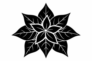 Poinsettia Flower Silhouette Vector, Christmas Flower with Leaf Black Silhouette.