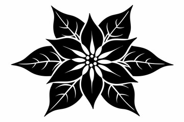 Poinsettia Flower Silhouette Vector, Christmas Flower with Leaf Black Silhouette.