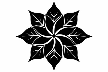 Fototapeta premium Poinsettia Flower Silhouette Vector, Christmas Flower with Leaf Black Silhouette.