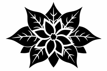 Poinsettia Flower Silhouette Vector, Christmas Flower with Leaf Black Silhouette.