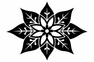 Poinsettia Flower Silhouette Vector, Christmas Flower with Leaf Black Silhouette.