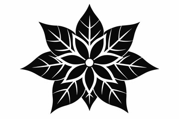 Poinsettia Flower Silhouette Vector, Christmas Flower with Leaf Black Silhouette.