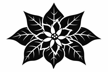 Poinsettia Flower Silhouette Vector, Christmas Flower with Leaf Black Silhouette.