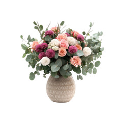 Obraz premium Beautiful bouquet of pink and white roses and flowers in a ceramic vase