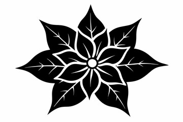 Poinsettia Flower Silhouette Vector, Christmas Flower with Leaf Black Silhouette.