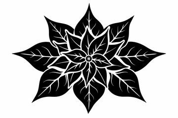 Poinsettia Flower Silhouette Vector, Christmas Flower with Leaf Black Silhouette.