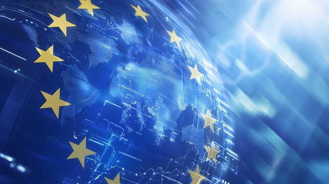 Abstract digital illustration of the European Union flag.