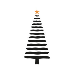 Christmas tree with star icon. Colored silhouette. Front side view. Vector simple flat graphic hand drawn illustration. Isolated object on white background. Isolate.