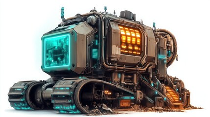 Futuristic Armored Vehicle with Glowing Windows and Tracks