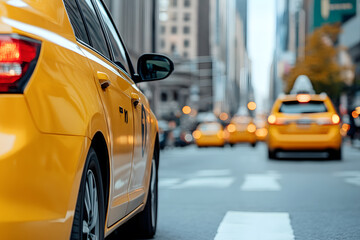 Close-Up of Taxi Car on a Busy Street, Urban Transportation and City Life