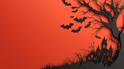 Paper craft. Halloween background. Handmade. Paper cut out with dark background. Background for Halloween cards and decorations. Copy space